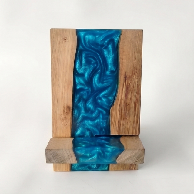 Detachable Epoxy Resin Wood Phone Stand Creative 3D Ocean River Style Wooden Desktop Cell Phone Holder Tablet Support Dock