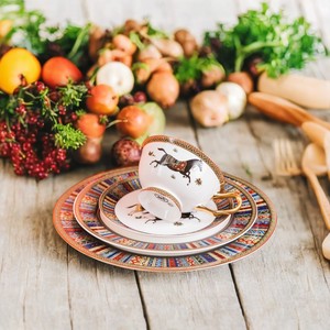 ชุดจานชามพอร์ซเลนสีทองชุดรับประทานอาหารค่ำลายพอร์ซเลนชุดจานชามพร้อมม้า - Product Image 1