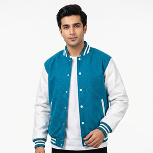 Lightweight <b>Jacket</b> For <b>Men</b> With Striped Rib Edges And Patchwork <b>Letter</b> Details Offering A Vintage Baseball Vibe Varsity <b>Jacket</b> - Product Image 1