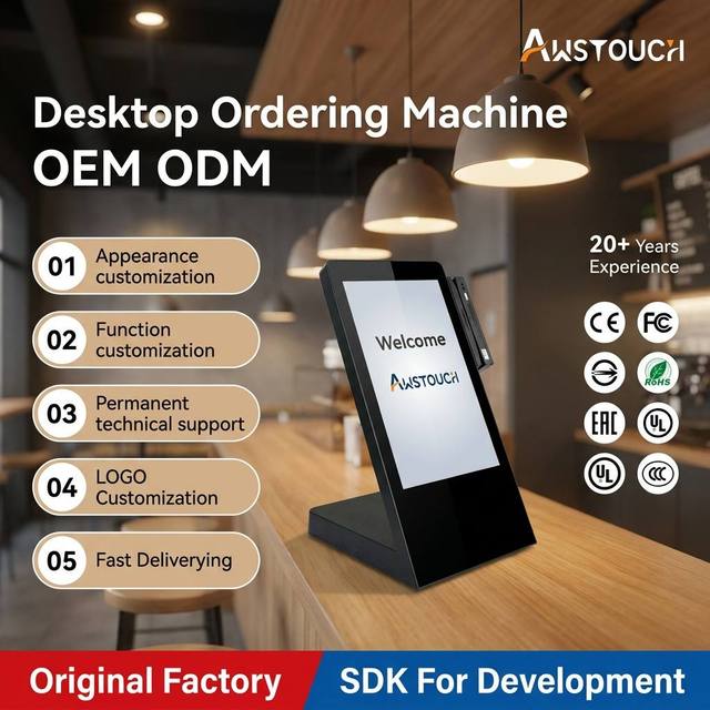 AWSTOUCH 16 InchTabletop Electronic Menu Board  Desktop Android Touch Screen Display