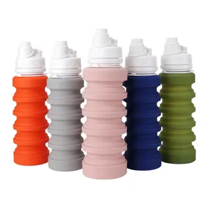 Collapsible 550ml Silicone Outdoor Sport Drinking Bottle With Carabiner No Bpa Foldable Water Bottle