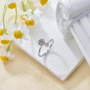 Silver Plated Rotating Flower Jewelry Colored Zircon Heart Girl Star Rotating <b>Ring</b> for Women Anxiety <b>Stress</b> Relief Fidget <b>Ring</b> - Product Image 4