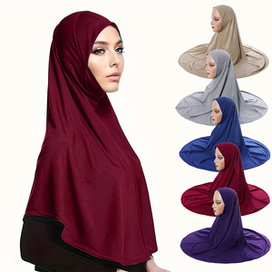 Jersey de algodón para mujer, hiyab árabe, doble capa, sólido, verano, borde transpirable, pañuelo para la cabeza, gasa elástica alta, uso diario, Gato Ming - Product Image 1