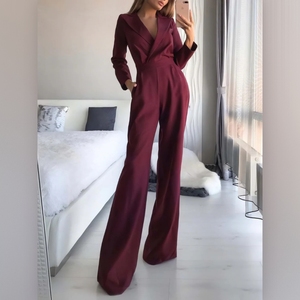 Combinaison élégante pour femme à col asymétrique, manches longues, taille ajustée, couleur unie, style chinois, tendance - Product Image 3