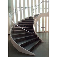 Escalier hélicoïdal minimaliste sur mesure Tanlong en métal, marches foncées, cadre en acier blanc, balustrade en verre sans cadre, pour usage commercial et résidentiel