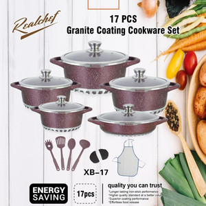 Bộ dụng cụ nấu ăn 17 món bằng nhôm đúc phủ chống dính, bền, an toàn với máy rửa chén, bộ nồi chảo đá granite màu xám - Product Image 4