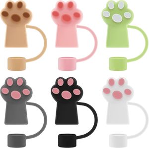 Embout de paille anti-poussière en silicone/PVC motif patte de chat, 0,4 pouce, rose, noir, blanc, vert, marron, multi-usages, pour pailles de 10 mm de diamètre - Product Image 2