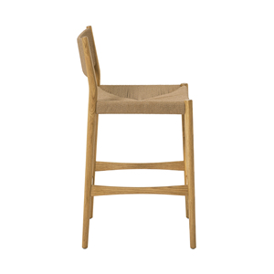 Modern Adjustable Woven Paper Cord and Oak Wood Commercial Bar <b>Stool</b> - Product Image 4