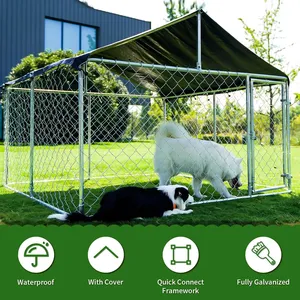 Cage à chien de grande taille pour l'extérieur, 10x10x6 pieds, avec auvent, cadre en métal galvanisé et peint en poudre, design respirant, utilisation toute saison - Product Image 4