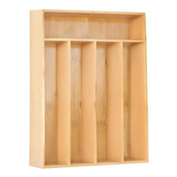 Boîte de rangement en bambou pour tiroir de cuisine, plateau de rangement pour vaisselle, 5 compartiments, couleur naturelle