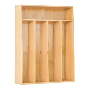 Boîte de rangement en bambou pour tiroir de cuisine, plateau de rangement pour vaisselle, 5 compartiments, couleur naturelle - Product Image 2