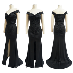 K10062 ultimo Design primavera estate collo a V Slim monospalla abiti da sera donna abiti da sera increspati Modulare abito da ballo - Product Image 5