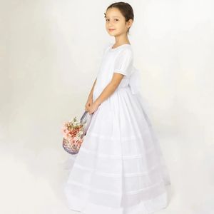 Vestidos <span class=keywords><strong>de</strong></span> Niña <span class=keywords><strong>de</strong></span> las Flores Blancos Personalizados para Bodas, <span class=keywords><strong>de</strong></span> Satén, Mangas Cortas, Sencillos y Elegantes, para Eventos Formales Infantiles, Primera Comunión, Baile <span class=keywords><strong>de</strong></span> Graduación - Product Image 2