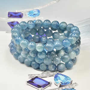 천연 블루 <span class=keywords><strong>Kyanite</strong></span> 비즈 스트랜드 라운드 보석 팔찌 목구멍 차크라 치유 불안 완화, 남녀공용 보석 선물 - Product Image 2