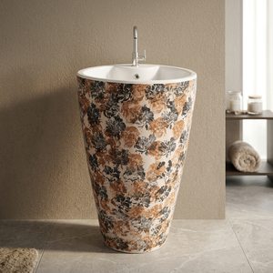 New Design Black and Golden Ceramic One Piece Pedestal Wash Basin for Luxury Bathrooms - Product Image 4