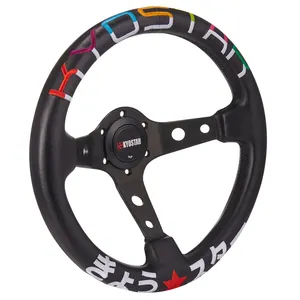 Stitching Leather Deep Dish Car Steering Wheel 350mm 14 Inch KYOSTAR Deep Corn Steering Wheel, Black Sports Universal