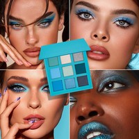 Palette de fards à paupières bleus en marque blanche, vente en gros, logo personnalisé, teintes mates et scintillantes pour des looks de maquillage smoky colorés