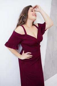 Femmes Vêtements Casual Robes <span class=keywords><strong>Plus</strong></span> La Taille Robe D'été Hors Épaule Rouge Nouvelle Mode Élégante Dames Robe <span class=keywords><strong>Midi</strong></span> - Product Image 2