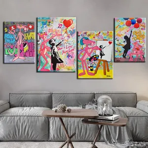 Pop Art Little Girl and Panther Cartoon Canvas Painting Wall Art Pictures Poster Cuadros Children's Bedroom Put Into Decor