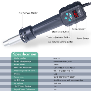 Pistola de Aire Caliente YIHUA con Temperatura Ajustable 8858-IV 700W, Estación de Soldadura y Retrabajo, Pistola de Calor Digital LCD, Herramientas de Soldadura BGA IC - Product Image 6