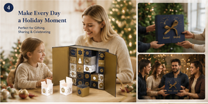 Caja de Regalo de Adviento con 24 Compartimentos, Diseño Navideño Azul Marino, Estampado en Dorado y Cierre de Listón para Dulces, Joyas y Regalos - Product Image 4
