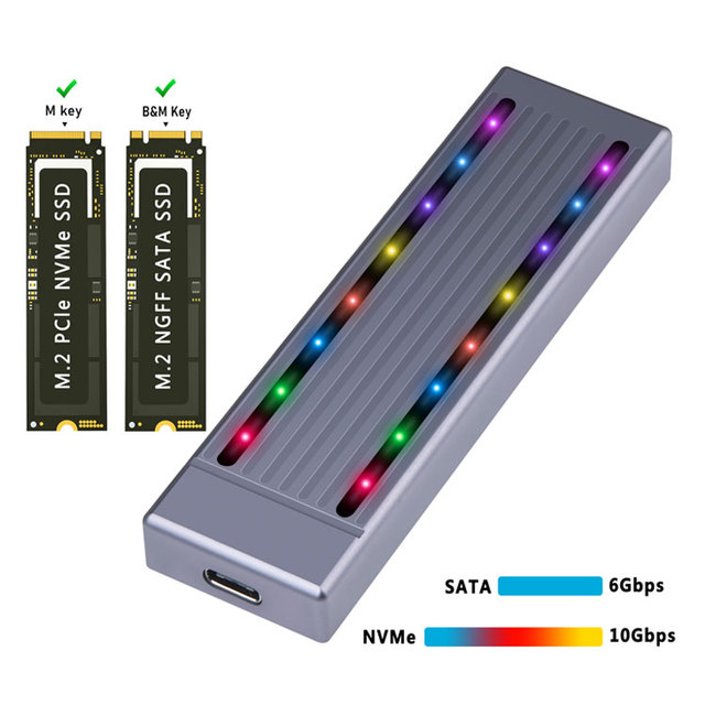 High Quality M2 Nvme Ssd Usb Aluminum Enclosure External Hard Drive Ssd Enclosure Case With RGB Light