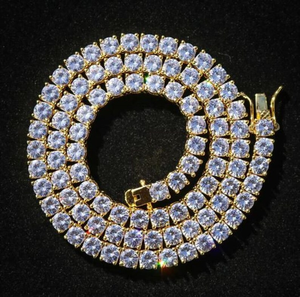 Collier <span class=keywords><strong>tennis</strong></span> en moissanite 3 mm VVS serti de pierres, style hip-hop, en argent sterling 925 plaqué or 18 carats - Product Image 1