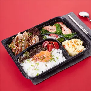 SM3-1102 الغذاء المتاح takawey البلاستيك خدمة صينية طعام مربع أسود المطاعم الصواني مستطيل