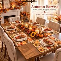 Nouveau Set de Table en Cuir Récolte d'Automne, Motif Citrouille et Feuille d'Érable, Antidérapant et Résistant à la Chaleur, pour Dîner en Famille, Thanksgiving et Décoration d'Automne à la Maison