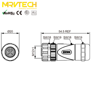 Conector Marvtech Hembra M12 de 4, 5 y 8 Polos para Ensamblaje en Campo, para Automatización Industrial, Cajas de Sensores/Actuadores - Product Image 5