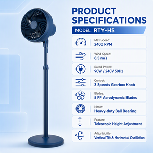OEM ODM fornitura diretta della fabbrica moderna moda 90W ad alta velocità elettrico piano di ventola, oscillante piedistallo ventilatore di circolazione - Product Image 2