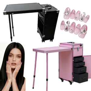 Maletín de manicura plegable <span class=keywords><strong>con</strong></span> <span class=keywords><strong>mesa</strong></span> y ruedas, diseño de patrón de dulces, escritorio de manicura plegable, estuche de viaje <span class=keywords><strong>para</strong></span> cosméticos - Product Image 2