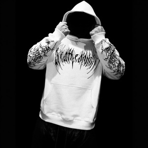 Sudadera con capucha larga para hombre, estilo streetwear gótico Harajuku, con estampado de calavera oscura, diseño de marca, holgada y con cuello con capucha - Product Image 2