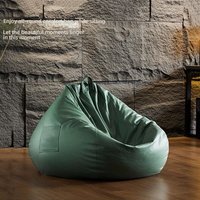 Fauteuil pouf vert foncé avec housse lavable, poignée en cuir synthétique, poche, mobilier de salon pour la maison