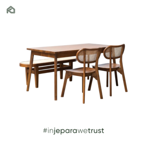 Ensemble de salle à manger Deka en bois de teck, design moderne pour hôtel, chambre à coucher, salon, charme intemporel, élégance décontractée - Product Image 1