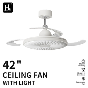 Ventilateur de plafond LED moderne de luxe de 42 pouces, design invisible rétractable pliable à profil bas, moteur CC, télécommande pour salon - Product Image 2