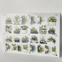 Pegatinas de Plantas de Cristal, Adhesivos de Vinilo Impermeables con Diseño Estético de Suculentas y Cactus en Maceta, para Álbumes de Recortes, Diarios, Agendas y Decoración