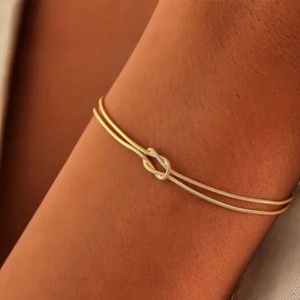 18k Gold Plated Knot Design Couple Bracelets Adjustable Exquisite Versatile Timeless <b>Chain</b> Stainless Steel Waterproof for Women - Product Image 2