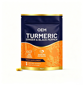Tabletas de Cúrcuma, Jengibre y Pimienta Negra OEM ODM, Certificadas GMP y Halal, 5400mg, 150 Unidades, Suplemento Alimenticio Vegano - Product Image 1