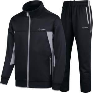 Conjunto deportivo informal para hombre, chándal de manga larga con cremallera completa y chaqueta deportiva y pantalones transpirables para correr y trotar - Product Image 1