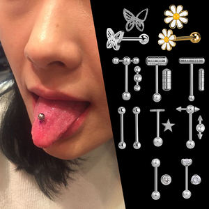 <span class=keywords><strong>Piercing</strong></span> sieraden industriële barbell ring met binnengewinde vlinder madeliefje bloem roestvrij staal tongring - Product Image 4