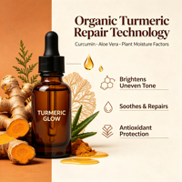 Sérum Visage Vegan Bio au Curcuma et à l'Aloe Vera, Marque Privée OEM, Éclaircissant, Unifiant le Teint, Réduit les Rougeurs, Hydratant