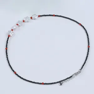 Fashion white star shape pearl beads chain with black stone women Necklace pendant