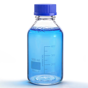 कस्टम प्रयोगशाला कंटेनर मोटी दीवार गोल स्पष्ट एम्बर बोरोसिलिकेट ग्लास रिएजेंट भंडारण बोतलें नीले स्क्रू कैप के साथ - Product Image 6