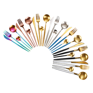 Nieuwe stijl wegwerp gouden bestekset met witte handgrepen van roestvrij staal, mes, vork en lepel voor feestgebruik - Product Image 5