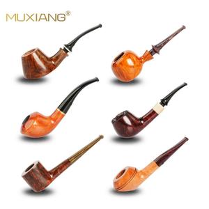 MUXIANG Handmade Briarwood Smoking Pipes Bent Type Vulcanized Rubber Mouthpiece Wooden Tobacco Pipe Accessory - Product Image 1