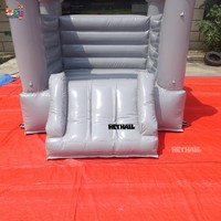 Château gonflable commercial gris brillant avec toboggan, combo de location pour fêtes, en PVC commercial