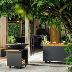 Foyer à <span class=keywords><strong>bois</strong></span> en acier au design classique avec finition noire, barbecue écologique <span class=keywords><strong>pour</strong></span> utilisation au sol et au mur - Product Image 3