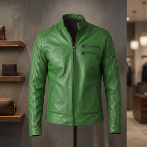Chaqueta de Cuero Genuino 100% al por Mayor, Estilo Racer, Impermeable, Cortavientos, Transpirable, con Cuello Mao y Cierre de Cremallera, Unisex - Product Image 1