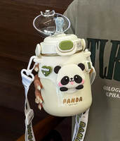 Gourde isotherme Panda Capsule Spatiale 700 ml avec poignée et sangle d'épaule, grande capacité, avec paille, mignonne